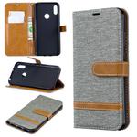Color Matching Denim Texture Leather Case for Huawei Y6 2019 / Y6  Pro 2019, with Holder & Card Slots & Wallet & Lanyard(Gray)