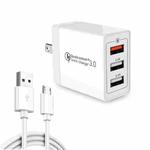 SDC-30W 2 in 1 USB to Micro USB Data Cable + 30W QC 3.0 USB + 2.4A Dual USB 2.0 Ports Mobile Phone Tablet PC Universal Quick Charger Travel Charger Set, US Plug