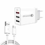 SDC-30W 2 in 1 USB to Micro USB Data Cable + 30W QC 3.0 USB + 2.4A Dual USB 2.0 Ports Mobile Phone Tablet PC Universal Quick Charger Travel Charger Set, EU Plug