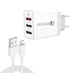 SDC-30W 2 in 1 USB to 8 Pin Data Cable + 30W QC 3.0 USB + 2.4A Dual USB 2.0 Ports Mobile Phone Tablet PC Universal Quick Charger Travel Charger Set, EU Plug