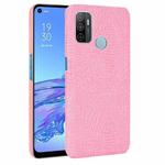 For OPPO A53 2020 / A32 2020 Shockproof Crocodile Texture PC + PU Case(Pink)