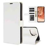 For OPPO F17 R64 Texture Single Horizontal Flip Protective Case with Holder & Card Slots & Wallet& Photo Frame(White)
