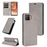 For OPPO F17 Retro-skin Business Magnetic Suction Leather Case with Holder & Card Slots & Wallet(Grey)