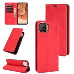 For OPPO F17 Retro-skin Business Magnetic Suction Leather Case with Holder & Card Slots & Wallet(Red)