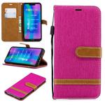 Color Matching Denim Texture Leather Case for Huawei Honor 8C, with Holder & Card Slots & Wallet & Lanyard(Rose Red)