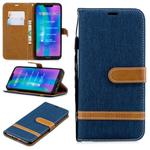 Color Matching Denim Texture Leather Case for Huawei Honor 8C, with Holder & Card Slots & Wallet & Lanyard(Dark Blue)