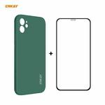 For iPhone 11 Hat-Prince ENKAY ENK-PC0642 Liquid Silicone Straight Edge Shockproof Protective Case + 0.26mm 9H 2.5D Full Glue Full Coverage Tempered Glass Protector Film(Dark Green)
