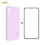 For iPhone 11 Hat-Prince ENKAY ENK-PC0642 Liquid Silicone Straight Edge Shockproof Protective Case + 0.26mm 9H 2.5D Full Glue Full Coverage Tempered Glass Protector Film(Purple)