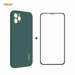 For iPhone 11 Pro Hat-Prince ENKAY ENK-PC0652 Liquid Silicone Straight Edge Shockproof Protective Case+ 0.26mm 9H 2.5D Full Glue Full Coverage Tempered Glass Protector Film(Dark Green)