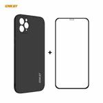 For iPhone 11 Pro Hat-Prince ENKAY ENK-PC0652 Liquid Silicone Straight Edge Shockproof Protective Case+ 0.26mm 9H 2.5D Full Glue Full Coverage Tempered Glass Protector Film(Black)