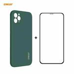 For iPhone 11 Pro Max Hat-Prince ENKAY ENK-PC0662 Liquid Silicone Straight Edge Shockproof Protective Case + 0.26mm 9H 2.5D Full Glue Full Coverage Tempered Glass Protector Film(Dark Green)