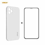 For iPhone 11 Pro Max Hat-Prince ENKAY ENK-PC0662 Liquid Silicone Straight Edge Shockproof Protective Case + 0.26mm 9H 2.5D Full Glue Full Coverage Tempered Glass Protector Film(Beige)