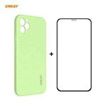 For iPhone 11 Pro Max Hat-Prince ENKAY ENK-PC0662 Liquid Silicone Straight Edge Shockproof Protective Case + 0.26mm 9H 2.5D Full Glue Full Coverage Tempered Glass Protector Film(Light Green)