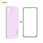 For iPhone 12 Hat-Prince ENKAY ENK-PC0682 Liquid Silicone Straight Edge Shockproof Case + 0.26mm 9H 2.5D Full Glue Tempered Glass Film(Purple)