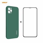 For iPhone 12 Pro Hat-Prince ENKAY ENK-PC0692 Liquid Silicone Straight Edge Shockproof Case + 0.26mm 9H 2.5D Full Glue Tempered Glass Film(Dark Green)