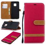 Color Matching Denim Texture Leather Case for Huawei Mate 20 Pro, with Holder & Card Slots & Wallet & Lanyard(Red)