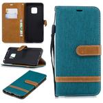 Color Matching Denim Texture Leather Case for Huawei Mate 20 Pro, with Holder & Card Slots & Wallet & Lanyard(Green)