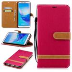 Color Matching Denim Texture Leather Case for Huawei Y9 2018 & Enjoy 8 Plus , with Holder & Card Slots & Wallet & Lanyard(Red)