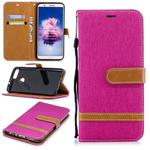 Color Matching Denim Texture Leather Case for Huawei P Smart / Enjoy 7S, with Holder & Card Slots & Wallet & Lanyard(Rose Red)