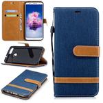 Color Matching Denim Texture Leather Case for Huawei P Smart / Enjoy 7S, with Holder & Card Slots & Wallet & Lanyard(Dark Blue)