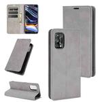 For OPPO Realme 7 Pro Retro-skin Business Magnetic Suction Leather Case with Holder & Card Slots & Wallet(Grey)