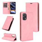 For OPPO Realme 7 Pro Retro-skin Business Magnetic Suction Leather Case with Holder & Card Slots & Wallet(Pink)