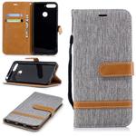 Color Matching Denim Texture Leather Case for Huawei Honor 7A & Y6 (2018), with Holder & Card Slots & Wallet & Lanyard(Gray)