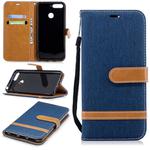 Color Matching Denim Texture Leather Case for Huawei Honor 7A & Y6 (2018), with Holder & Card Slots & Wallet & Lanyard(Dark Blue)