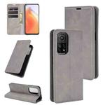 For Xiaomi Mi 10T / 10T Pro Retro-skin Business Magnetic Suction Leather Case with Holder & Card Slots & Wallet(Grey)