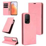 For Xiaomi Mi 10T / 10T Pro Retro-skin Business Magnetic Suction Leather Case with Holder & Card Slots & Wallet(Pink)