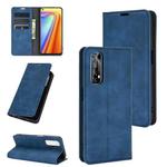 For OPPO Realme 7 Retro-skin Business Magnetic Suction Leather Case with Holder & Card Slots & Wallet(Dark Blue)