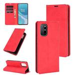 For OnePlus 8T Retro-skin Business Magnetic Suction Leather Case with Holder & Card Slots & Wallet(Red)