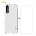 for Sony Xperia 5 II Hat-Prince ENKAY Clear TPU Shockproof Case Soft Anti-slip Cover + 0.26mm 9H 2.5D Tempered Glass Protector Film