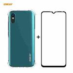 For Xiaomi Redmi 9A Hat-Prince ENKAY Clear TPU Shockproof Case Soft Anti-slip Cover + 0.26mm 9H 2.5D Full Glue Full Coverage Tempered Glass Protector Film