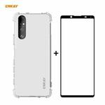 For Sony Xperia 5 II Hat-Prince ENKAY Clear TPU Shockproof Case Soft Anti-slip Cover + 0.26mm 9H 2.5D Full Glue Full Coverage Tempered Glass Protector Film