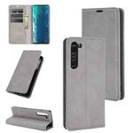 For Motorola Edge Retro-skin Business Magnetic Suction Leather Case with Holder & Card Slots & Wallet(Grey)