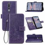 For Nokia 2.4 Four-leaf Clasp Embossed Buckle Mobile Phone Protection Leather Case with Lanyard & Card Slot & Wallet & Bracket Function(Purple)