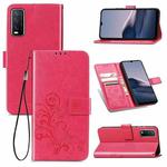 For vivo Y20 Four-leaf Clasp Embossed Buckle Mobile Phone Protection Leather Case with Lanyard & Card Slot & Wallet & Bracket Function(Magenta)