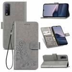 For vivo Y20 Four-leaf Clasp Embossed Buckle Mobile Phone Protection Leather Case with Lanyard & Card Slot & Wallet & Bracket Function(Gray)