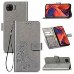 For OPPO F17 Four-leaf Clasp Embossed Buckle Mobile Phone Protection Leather Case with Lanyard & Card Slot & Wallet & Bracket Function(Gray)