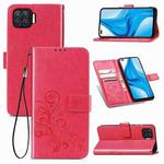 For OPPO F17 Pro Four-leaf Clasp Embossed Buckle Mobile Phone Protection Leather Case with Lanyard & Card Slot & Wallet & Bracket Function(Magenta)