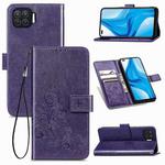 For OPPO F17 Pro Four-leaf Clasp Embossed Buckle Mobile Phone Protection Leather Case with Lanyard & Card Slot & Wallet & Bracket Function(Purple)
