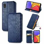 For Samsung Galaxy A21 (JP Version) Cubic Grid Pressed Horizontal Flip Magnetic PU Leather Case with Holder & Card Slots & Wallet(Blue)