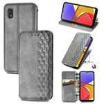For Samsung Galaxy A21 (JP Version) Cubic Grid Pressed Horizontal Flip Magnetic PU Leather Case with Holder & Card Slots & Wallet(Grey)
