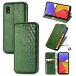 For Samsung Galaxy A21 (JP Version) Cubic Grid Pressed Horizontal Flip Magnetic PU Leather Case with Holder & Card Slots & Wallet(Green)