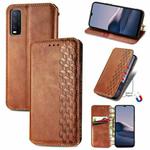 For vivo Y20 Cubic Grid Pressed Horizontal Flip Magnetic PU Leather Case with Holder & Card Slots & Wallet(Brown)