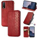 For vivo Y20 Cubic Grid Pressed Horizontal Flip Magnetic PU Leather Case with Holder & Card Slots & Wallet(Red)