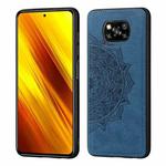 For Xiaomi Poco X3 NFC Mandala Embossed Cloth Cover PC + TPU Case with Magnetic Function and Hand Strap(Blue)