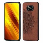 For Xiaomi Poco X3 NFC Mandala Embossed Cloth Cover PC + TPU Case with Magnetic Function and Hand Strap(Brown)