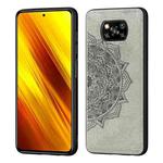 For Xiaomi Poco X3 NFC Mandala Embossed Cloth Cover PC + TPU Case with Magnetic Function and Hand Strap(Grey)